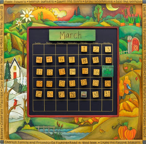 Large Perpetual Calendar –  Beautiful continuous four seasons landscape calendar motif with funky oversize accents