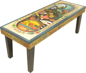 Sticks handmade 4' bench with colorful folk art imagery