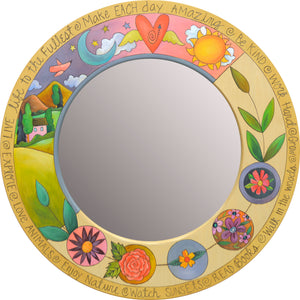 Large Circle Mirror –  Beautiful mirror with vibrant landscape or floral motifs