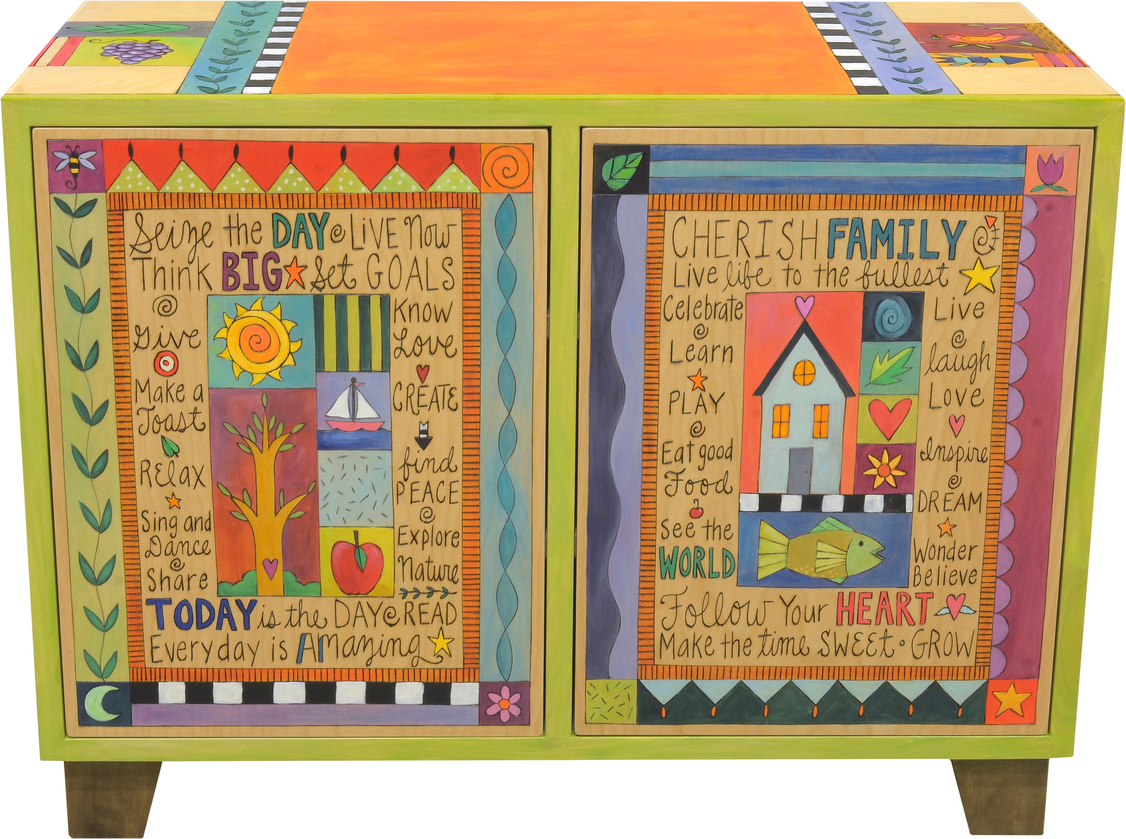 Media Buffet –  Vibrantly colored patchwork design with numerous inspirational words and phrases to brighten your day