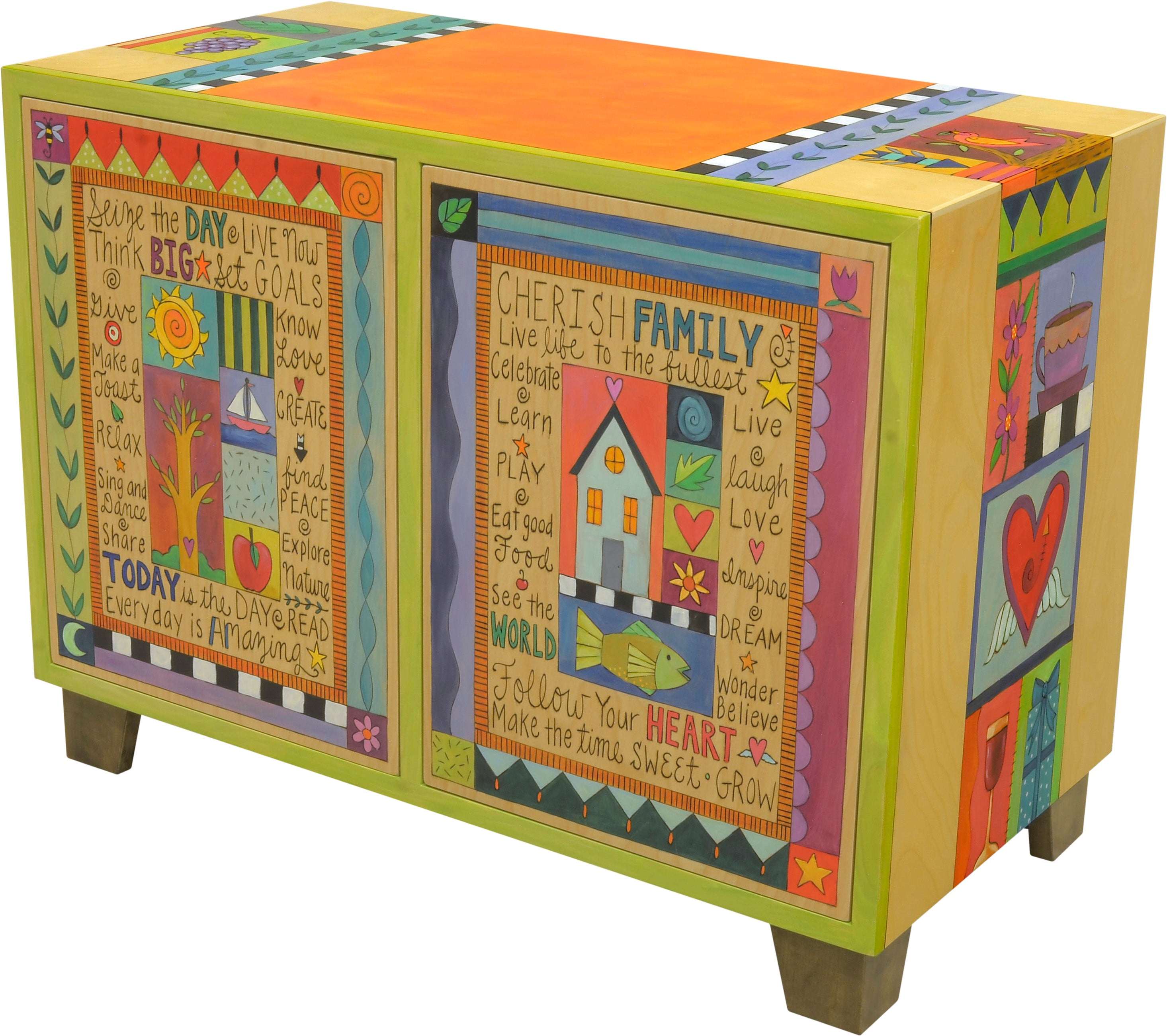 Media Buffet –  Vibrantly colored patchwork design with numerous inspirational words and phrases to brighten your day