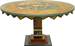 Sticks handmade dining table with colorful folk art imagery