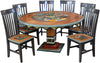 Sticks handmade dining table with colorful folk art imagery and matching chairs