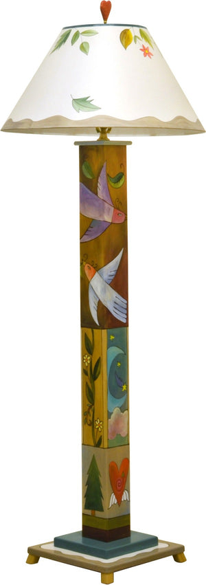 Box Floor Lamp –  Lovely soaring birds and falling leaves motif with icon patchwork below