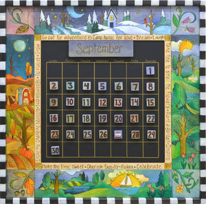 Large Perpetual Calendar –  Elegant and richly painted calendar celebrating the four seasons and corresponding flora