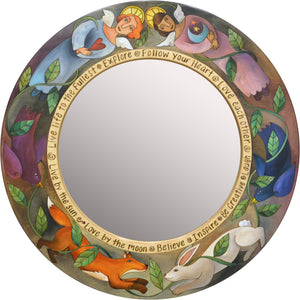 Large Circle Mirror –  Floating angels and playful animals motif