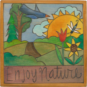 7"x7" Plaque –  A peaceful landscape motif with "enjoy nature" phrase