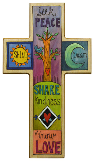 Cross Plaque –  "Seek peace" and other positive affirmations fill this cross design