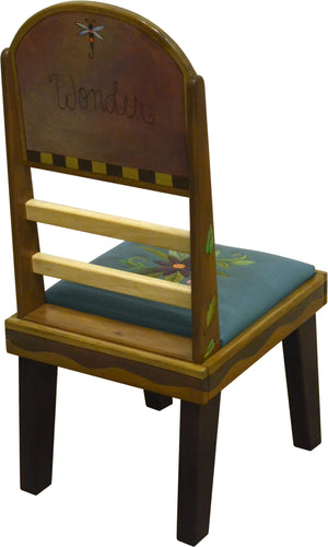 Sticks Side Chair with Leather Seat –  Gorgeous elegant chair with floral spray and a floating icon design on seat back