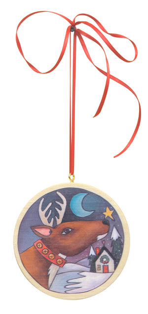 Circle Christmas Ornament Set – A set of all three printed circle holiday ornaments, single reindeer view