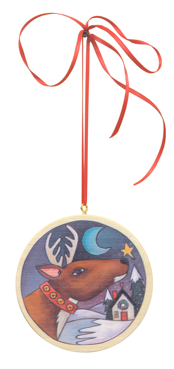 Circle Christmas Ornament Set – A set of all three printed circle holiday ornaments, single reindeer view