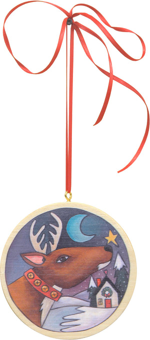 "Rudolph" Ornament – Santa's reindeer making a Christmas stop motif front view
