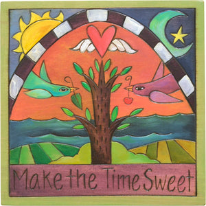 7"x7" Plaque –  "Make the time sweet" tree of life with birds design