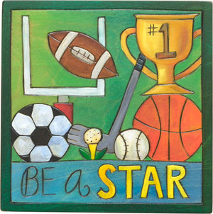 7"x7" Plaque –  "Be a star" sports equipment plaque motif