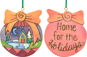 "Home for the holidays" with a snowy winter landscape motif