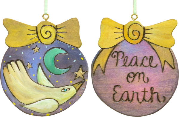 "Peace on earth" with a soaring peace dove in a night sky motif