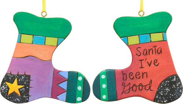 "Santa I've been good" stocking with a fun glitter patch heel