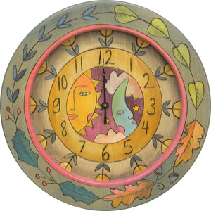 14" Round Wall Clock –  Gorgeous four seasons flora vine and celestial theme clock motif
