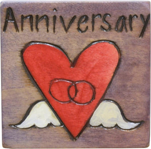 Large Perpetual Calendar Magnet –  "Anniversary" magnet with rings in a heart with wings motif