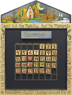 Small Perpetual Calendar –  Beautiful elegantly painted four seasons landscape motif calendar