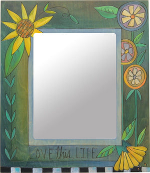 Beautiful blue "love this life" frame with contrasting yellow flowers 
