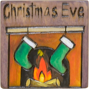 Large Perpetual Calendar Magnet –  "Christmas Eve" fireplace mantel and stockings magnet motif