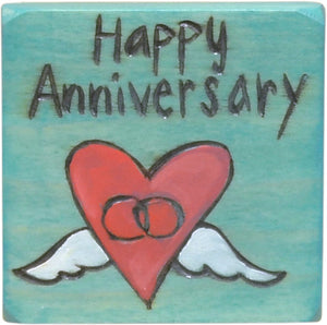 Large Perpetual Calendar Magnet –  "Happy Anniversary" magnet with rings in a heart with wings motif
