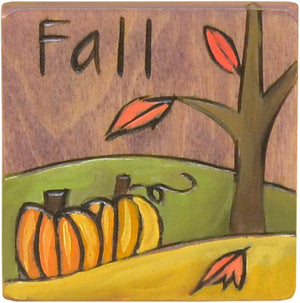 Large Perpetual Calendar Magnet –  "Fall" autumn landscape with pumpkins next to falling leaves motif