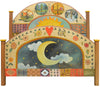 Gorgeous celestial four seasons themed bed design with patterned, quilted accents, headboard and footboard set