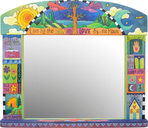 Beautiful jewel tone "live by the sun, love by the moon" crazy quilt mirror motif