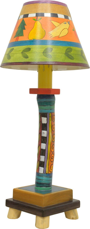 Log Candlestick Lamp –  Beautifully coordinated Sticks icon shade and crazy quilt lamp base design