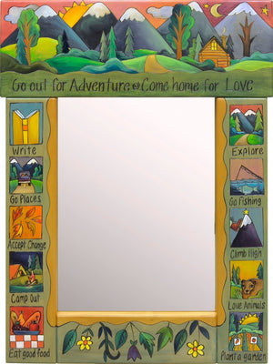"Go out for adventure, come home for love" mountainous wildlife mirror motif