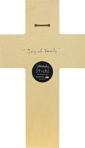 "Joy of Family" Cross Plaque – Beautiful artisan printed cross with family motifs back view