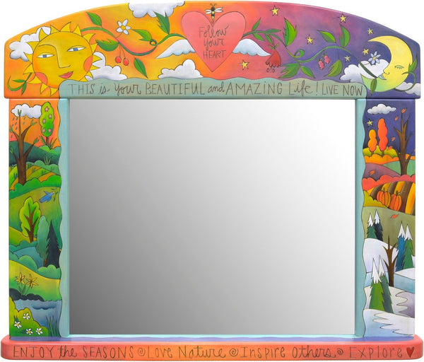 Large Horizontal Mirror –  "Today is a great day to be amazing" floating icon and medallion motifs with a bohemian vibe