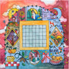 "Life's Moments" Perpetual Calendar – Crazy quilt canvas calendar in a four seasons motif front view without magnets