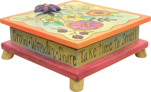 "Take time to smell the flower" beautiful floral bouquet keepsake box motif