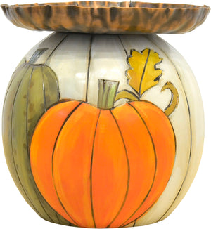Cute ivory pumpkin ball candle holder with smaller gourds motif candle holder, revere side