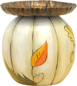 Cute ivory pumpkin ball candle holder with smaller gourds motif candle holder
