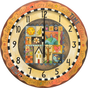 Warm, elegant clock with crazy quilt patches in its center