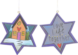 "Love life together" Jewish star ornament with Hanukkah theme
