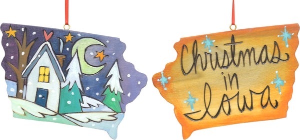 Cute "Christmas in Iowa" snowy home ornament motif