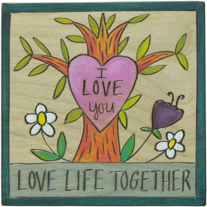 "Love life together" love themed tree of life plaque motif