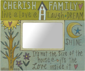 Green and blue picture frame with inspirational phrases