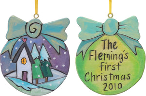 Remember a happy couple's first Christmas with this ball and bow ornament