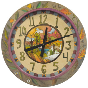 24" Round Wall Clock –  Four seasons wall clock with elegant color palette and coordinating seasonal floral border