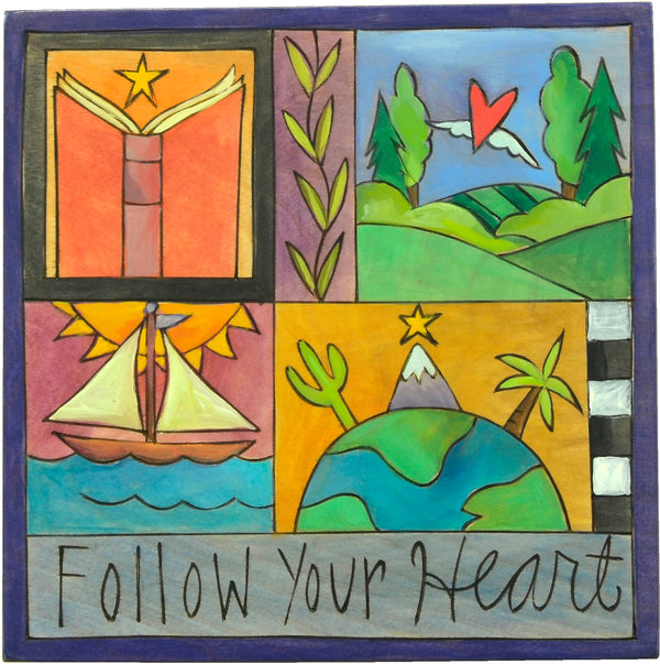 "Follow your heart" plaque with learning and travel themed imagery"Follow your heart" plaque with learning and travel themed imagery