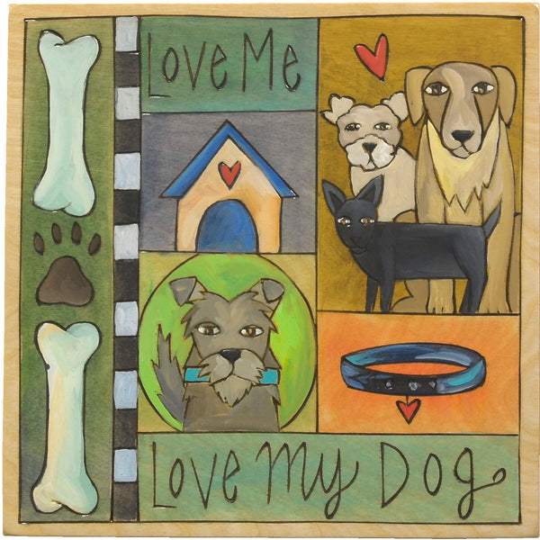 Cute "Love me love my dog" pup themed crazy quilt plaque design