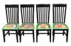 Bold and beautiful black chairs with Sticks icons and flowers on each seat