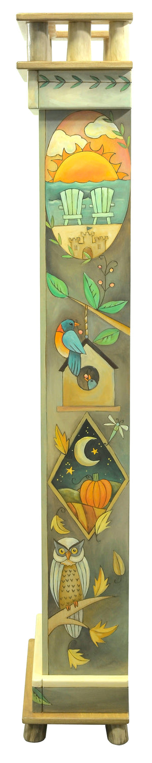 Gorgeous four seasons medallion motif bookcase with various birds throughout 
