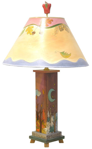 Box Table Lamp –  "The secret to life is enjoying the passage of time" four seasons lamp base with coordinating seasonal vine shade reverse view